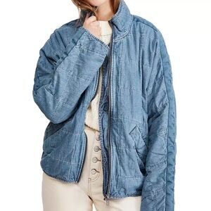 Free People Dolman Quilted Blue Denim Jacket - Size S